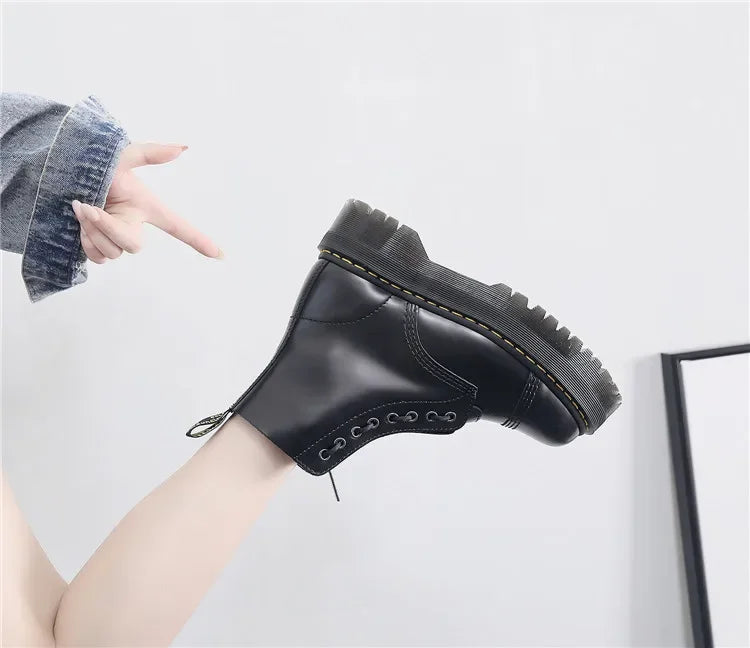 Ghete cu platformă din piele naturală CN Guangdong - Înălțimea tocului 3-5 cm, Platformă 2 cm, Mărimea EU 36-41