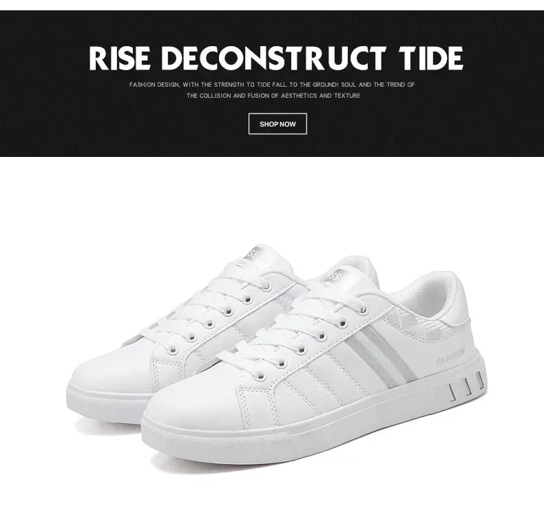 Men's Sneakers Breathable Mens Flat WhiteTennis Shoes Skateboard Shoes Casual Sports Shoes for Men Lightweight PU Leather