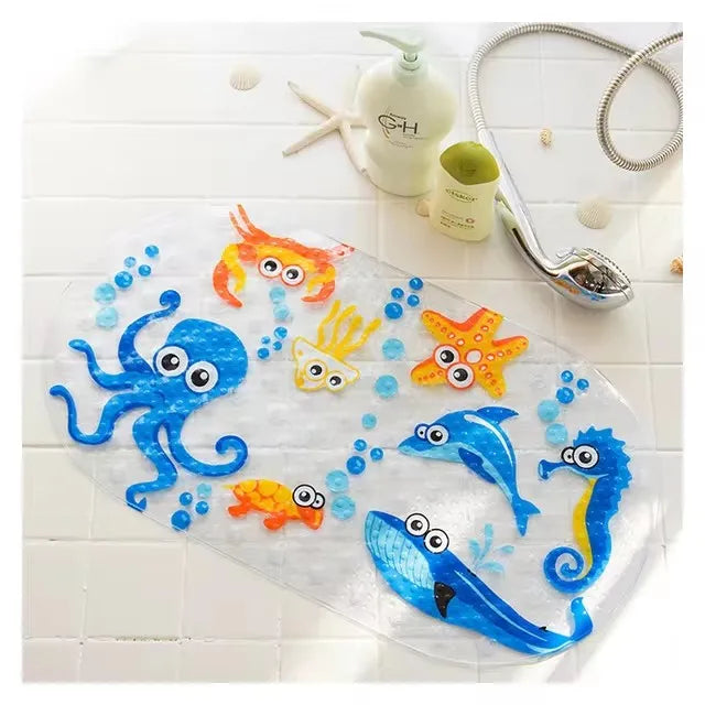 Cute Cartoon Anti-Slip PVC Bath Mats With Sucker 38cm*69cm Bathroom Multi-Color Carpet Bathtub Non-Slip Shower Soft Massage Pad