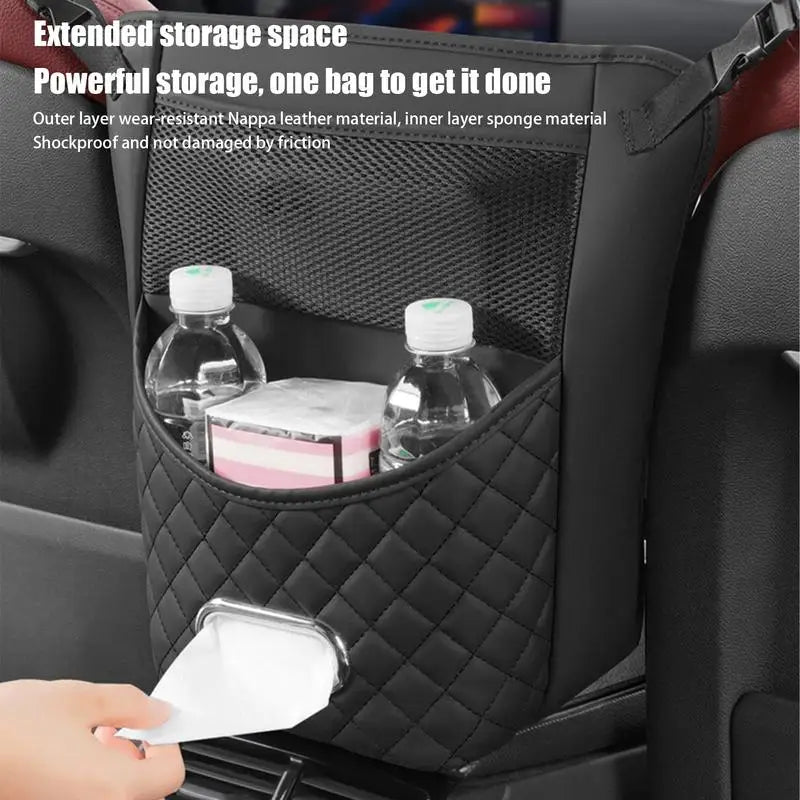 Car Seat Storage Organizer Multi-Pocket Front Seat Storage Portable Hung PU Leather Car Storage Bag For Cars Trucks SUVs