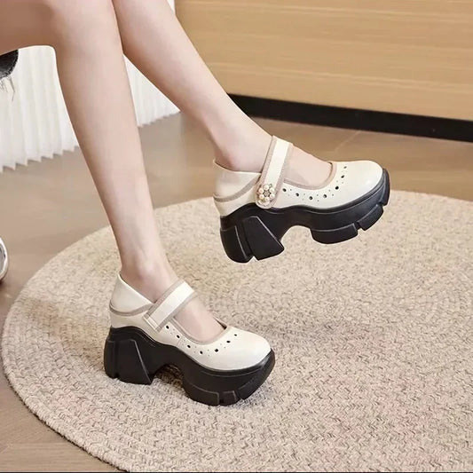 Women's Heels Shoes Summer Sneakers Platform Woman-shoes 2024 Thick Sole Roses Casual Leisure Round Toe Zip PU  Retro Rubber
