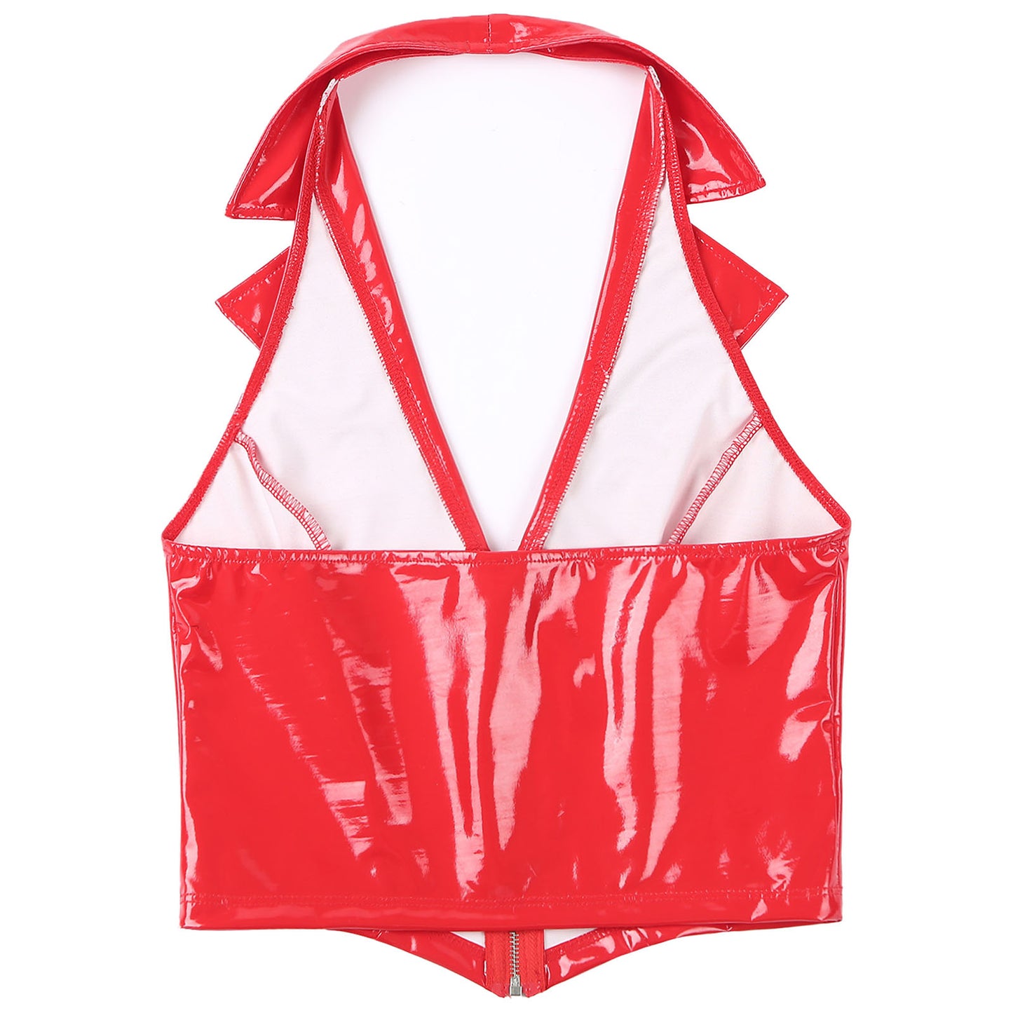 Womens Deep V Neck Front Zipper Latex Vest Tops Glossy Patent Leather Notch Lapel Slim Fit Waistcoat PU Leather Camisole Tops