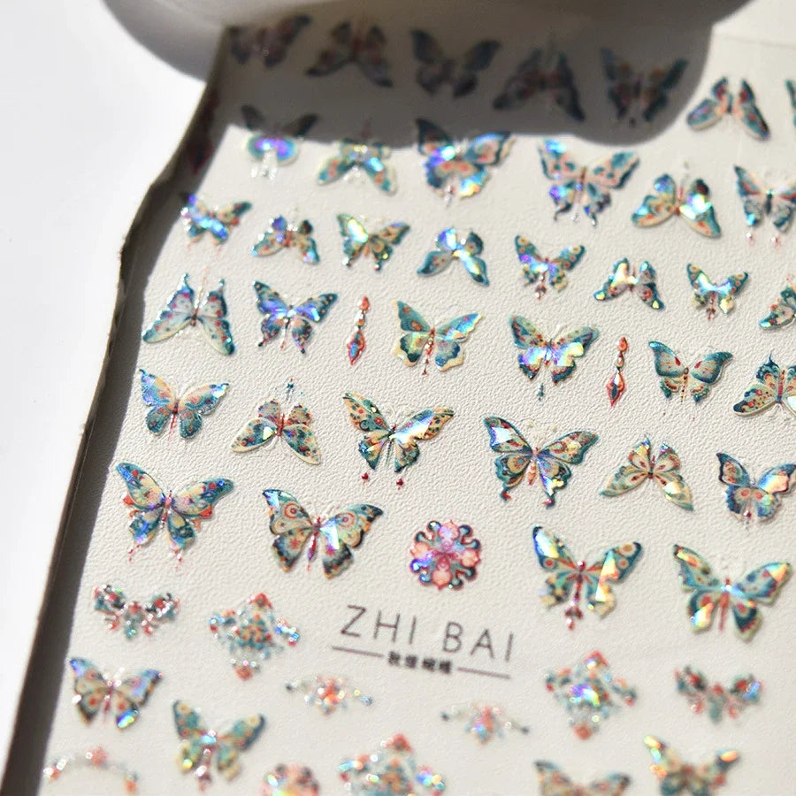 Fantasy Shiny Shell Light Butterfly Rhinestone Bohemia Hot 5D Soft Embossed Relief Nail Art Sticker 3D Decal Decoration Manicure
