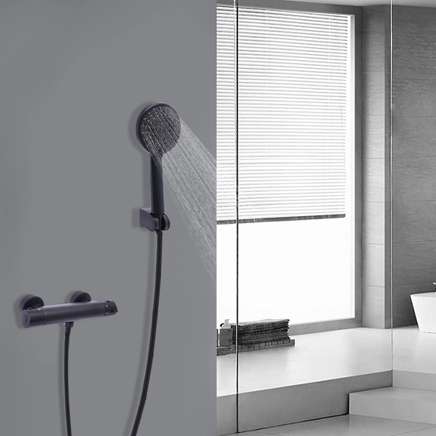 NONE Thermostatisches Handbrause-Set 3 Modi Wandmontage 38°C-Regelung