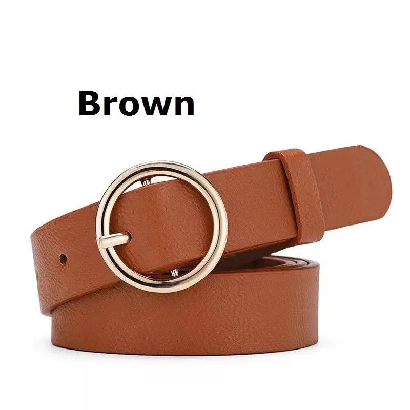 High-end Round Women Belt Fashion Waist Belt Leather Metal Buckle Ladies Leisure Dress Jeans Decoration Waistband Luxury