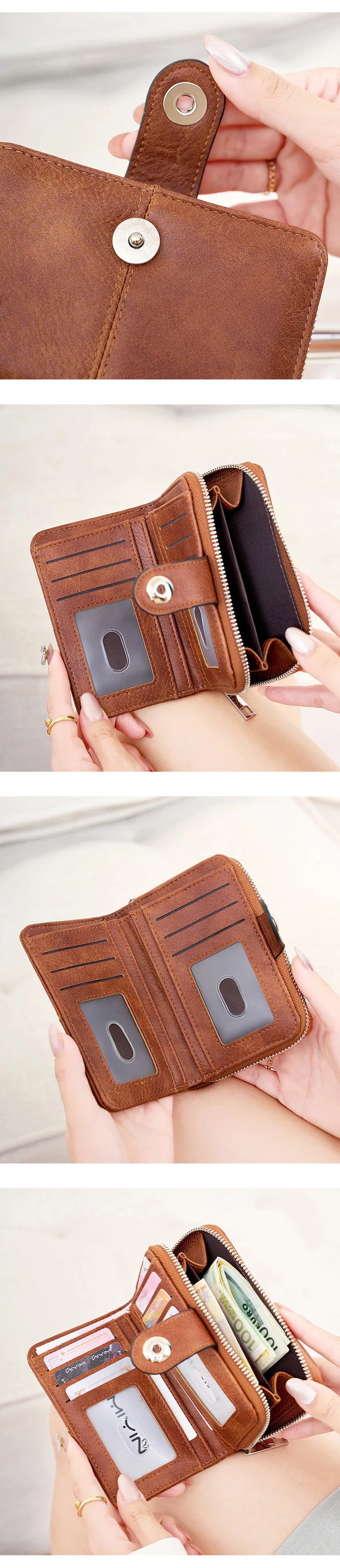 Neue Frauen Geldbörse Retro Dreifach RFID Schutz Kurz Stylish Design Große Kapazität Reißverschluss Schnalle