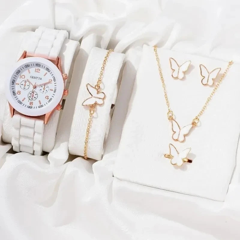 Luxus Set Elegantes Schmuckset - Uhr Ring Kette Ohrringe
