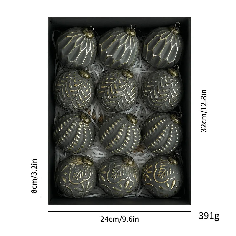 Aurora KugelSet 8cm Grün Weiß Glitzer - Größe 8 cm, 13 Stück