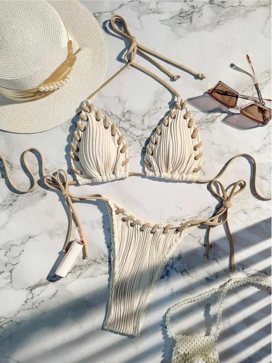 Elegant Bikinis Nylon Spandex Wire-Free Support Low Waist Brasilianischer Bikini Set