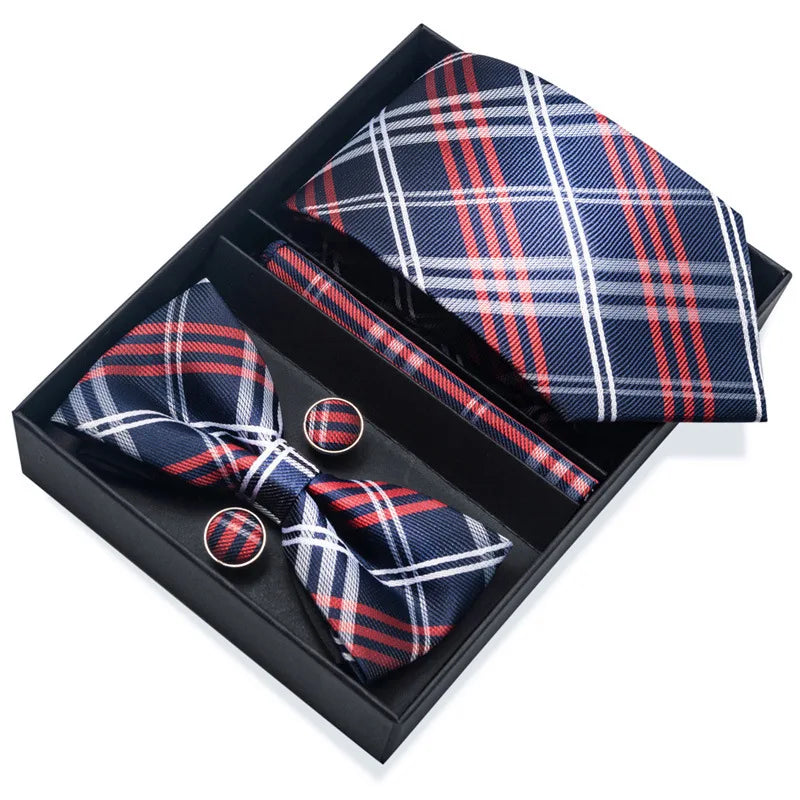 Men's Tie Pin cuff square bow Tie with pocket square cufflinks Set Paisley Men's Business Wedding Suit Accessories 6-piece set