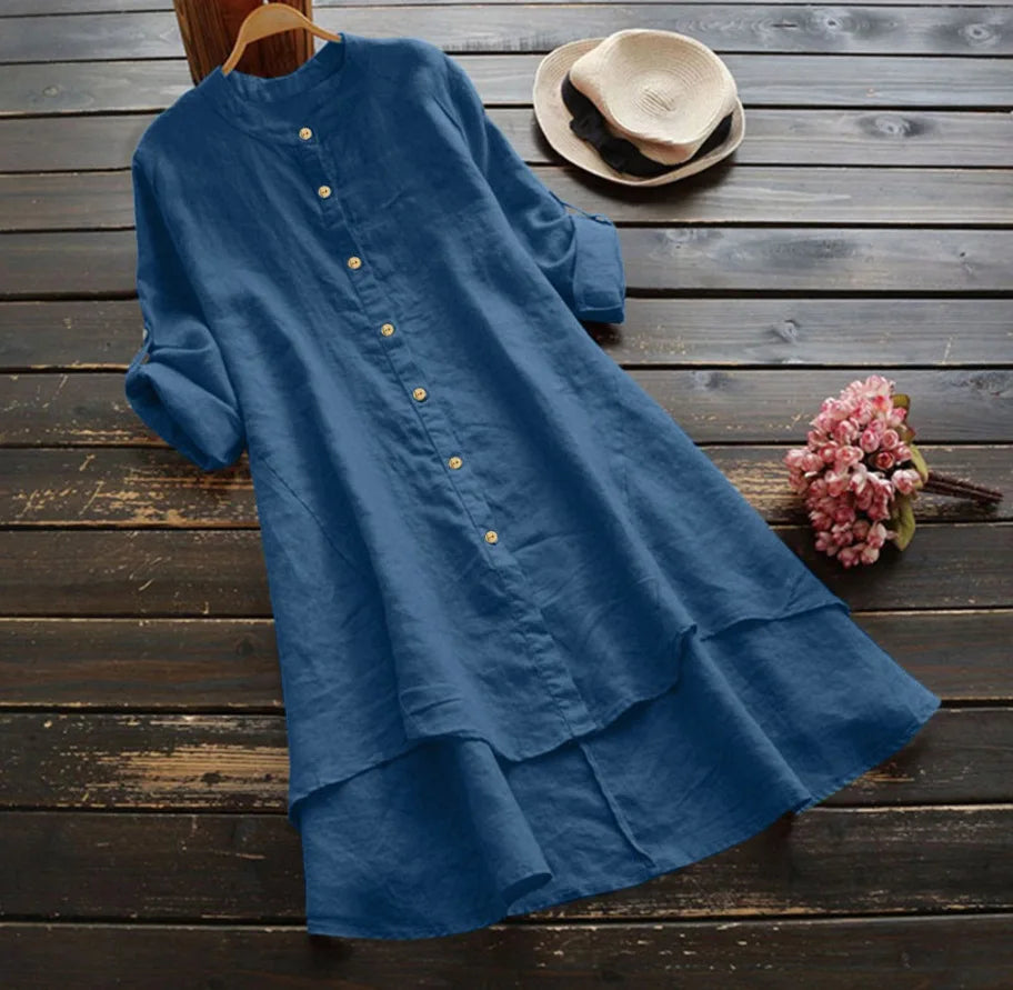 Tibet Damen Cardigan Einfarbig - Baumwolle Hanf Langarm