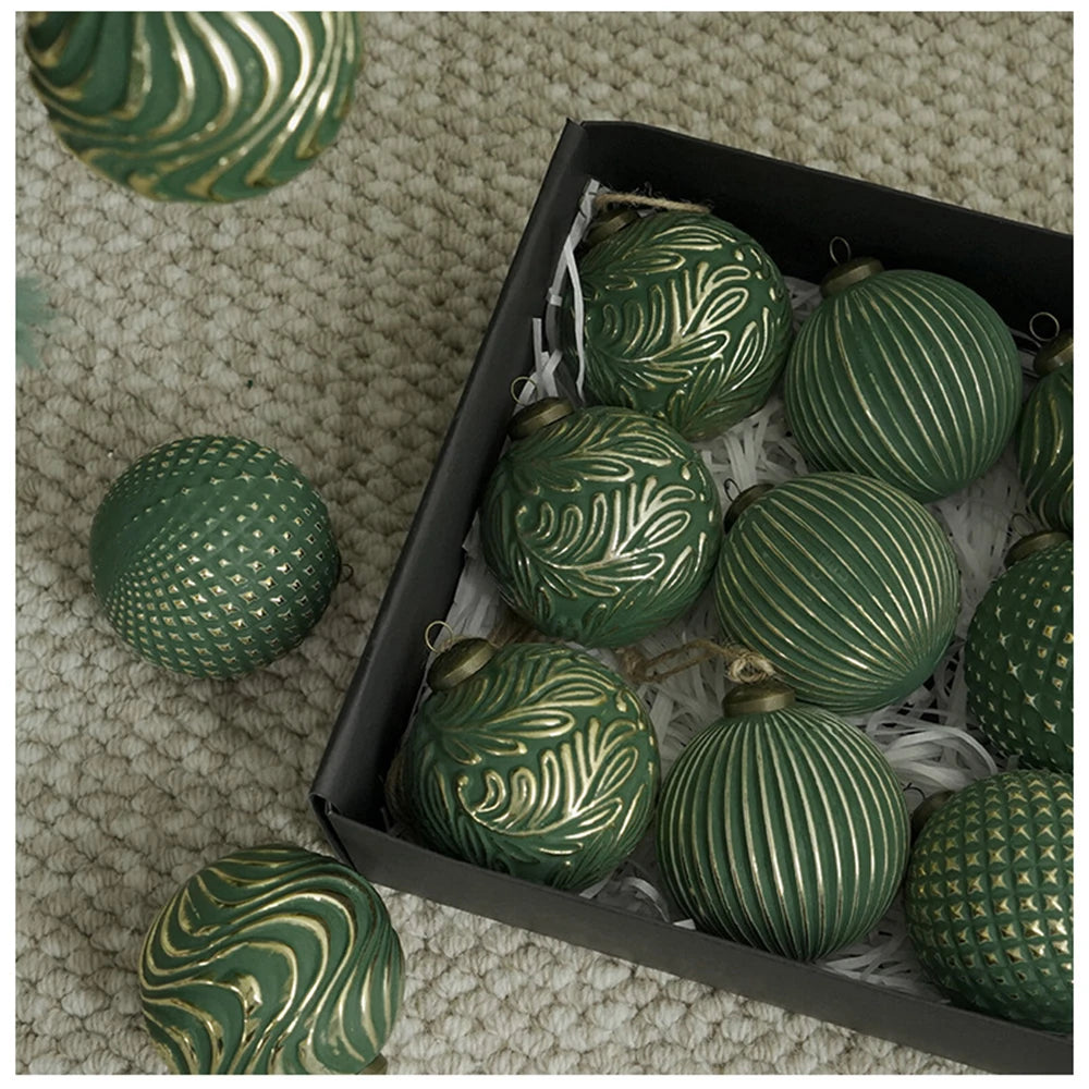 Aurora KugelSet 8cm Grün Weiß Glitzer - Größe 8 cm, 13 Stück