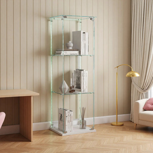 Comanlia Glasvitrine Mit Beleuchtung Abschließbare Tür Panorama Weiß