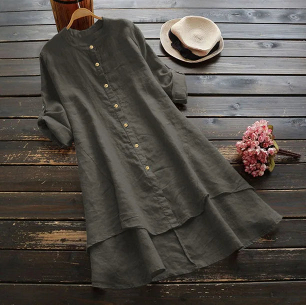 Tibet Damen Cardigan Einfarbig - Baumwolle Hanf Langarm