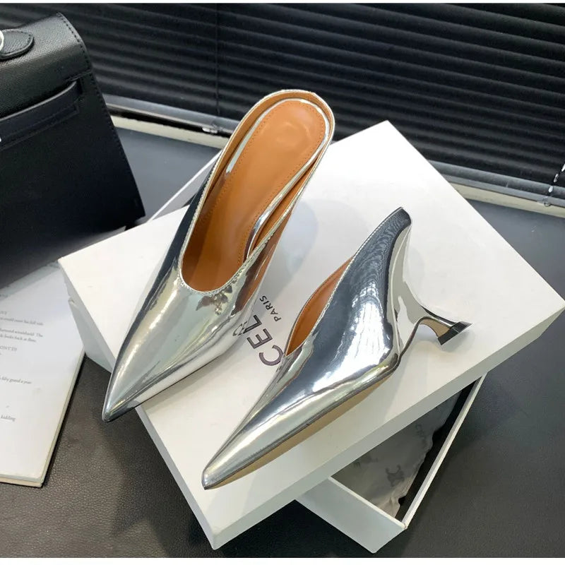 Elegant Pointed Toe Women Slippers Shoes Designer Shallow Fashion Spring Autumn Wedges High Heels Banquet Mule Zapatos De Mujer