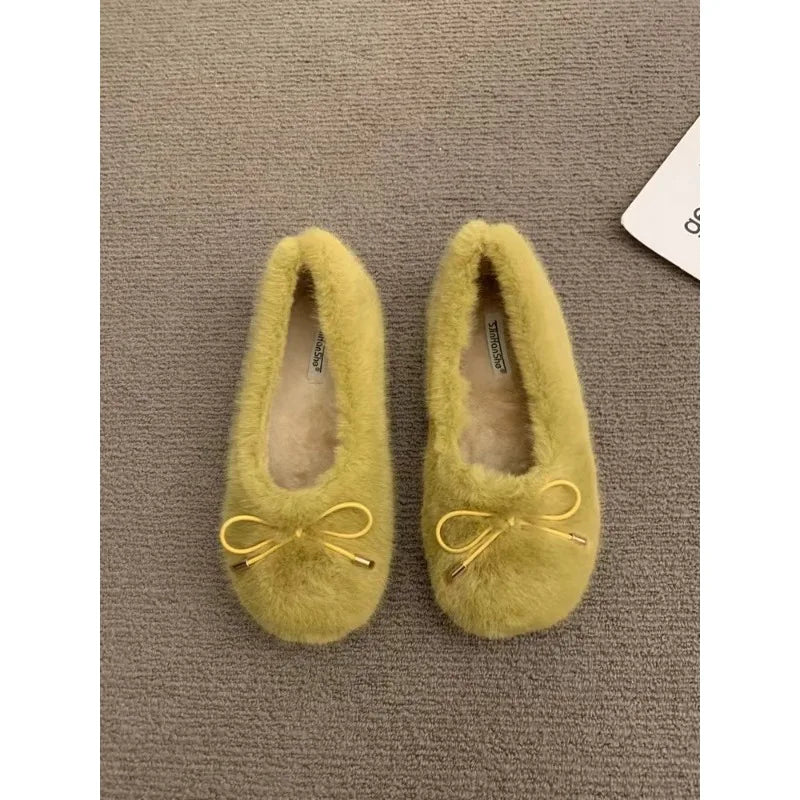 New Women's Shoes Woman Flats Low Heels Casual Female Sneakers Slip-on Loafers Fur Round Toe Shallow Mouth Boat Slip on Winter