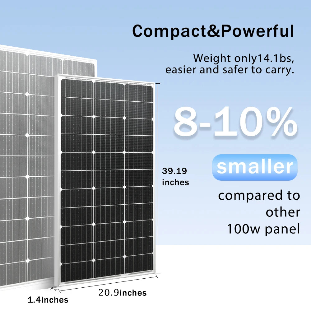 Solar Panel 100W 200W 300W 400W Rigid Glass Photovoltaic Panel 18V Monocrystaillne Solar Cell For 12V/24V Battery Charger