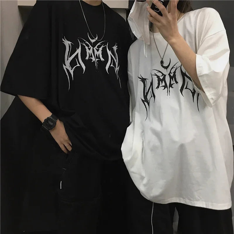 Women T Shirt Hip-Hop Loose Punk Letter Print Tops Tee Black T-shirt Female Summer T-shirt  Graphic Tee Female Cute Tops Tee