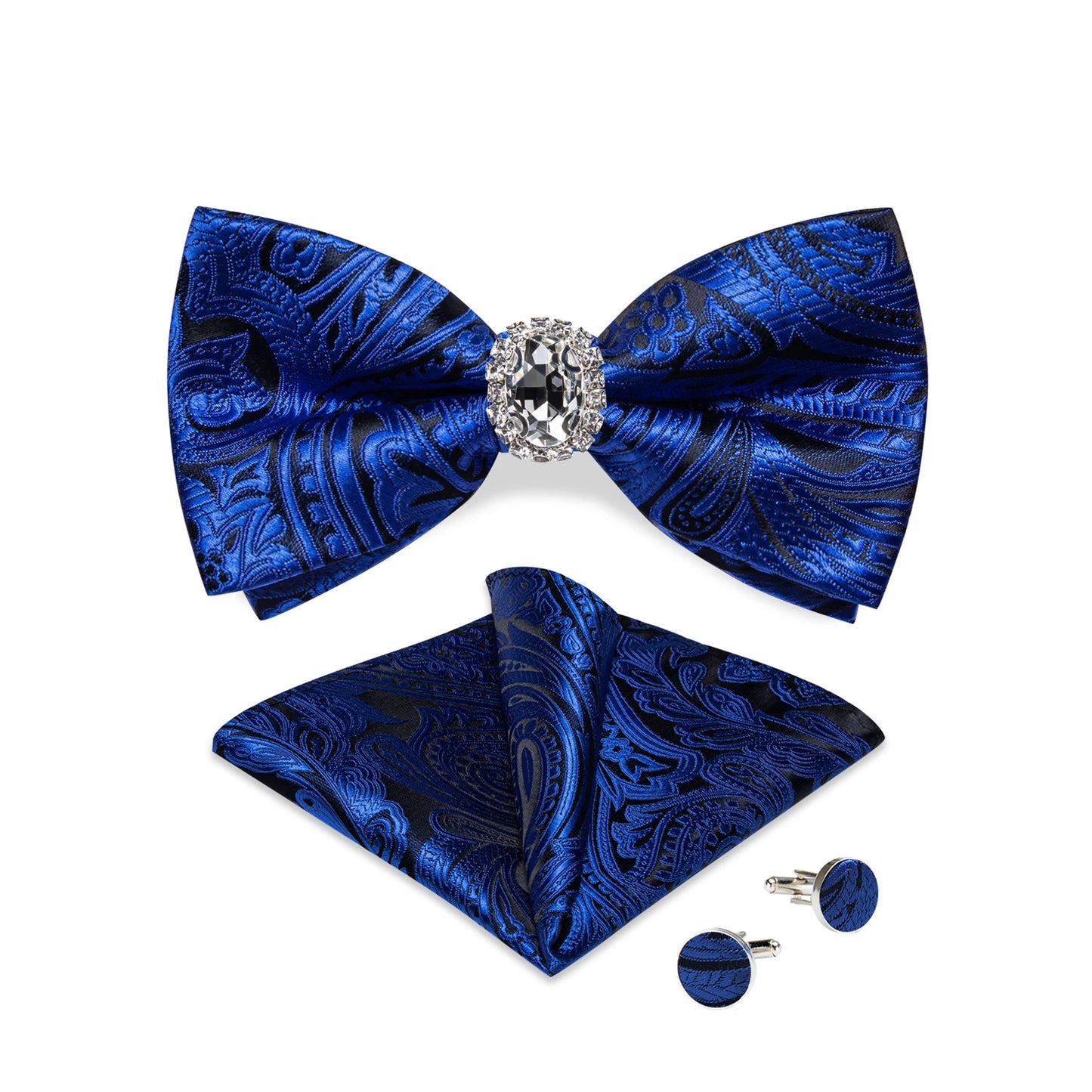 Designer Men's Silk Bowties Pocket Square Cufflink Set for Man Wedding Pre-tied Bow Ties Fashion Butterfly Knot Business Bowties