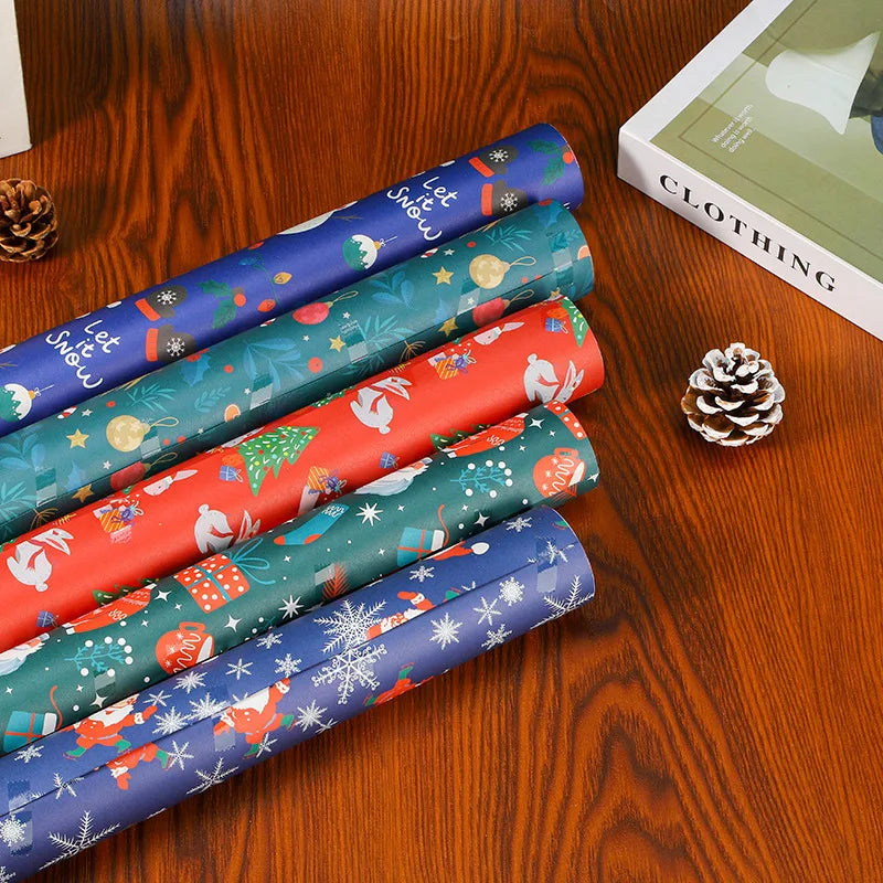 10/1pcs Christmas Wrapping Paper Santa Claus Kraft Gifts Packaging Paper Cartoon Themed Xmas Party Festive Favors 74*50cm