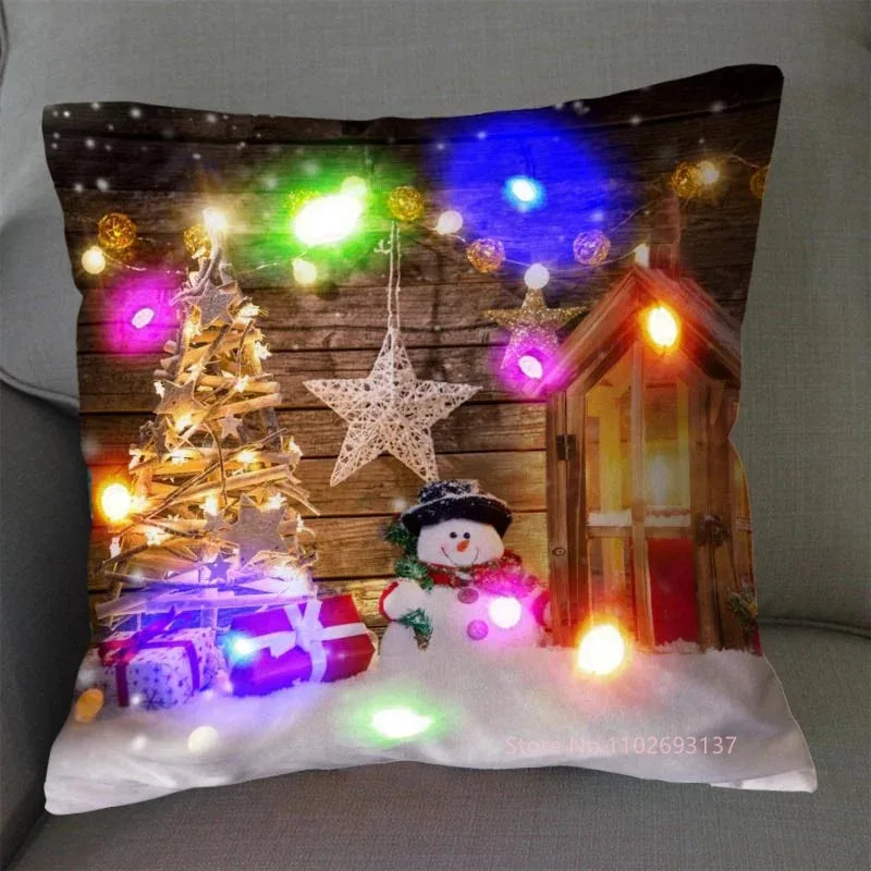 Christmas Pillowcase Decorations Home Cushion Cover LED Light 45x45cm Xmas Pillow Cover for Bedroom & Living Room Party Decor