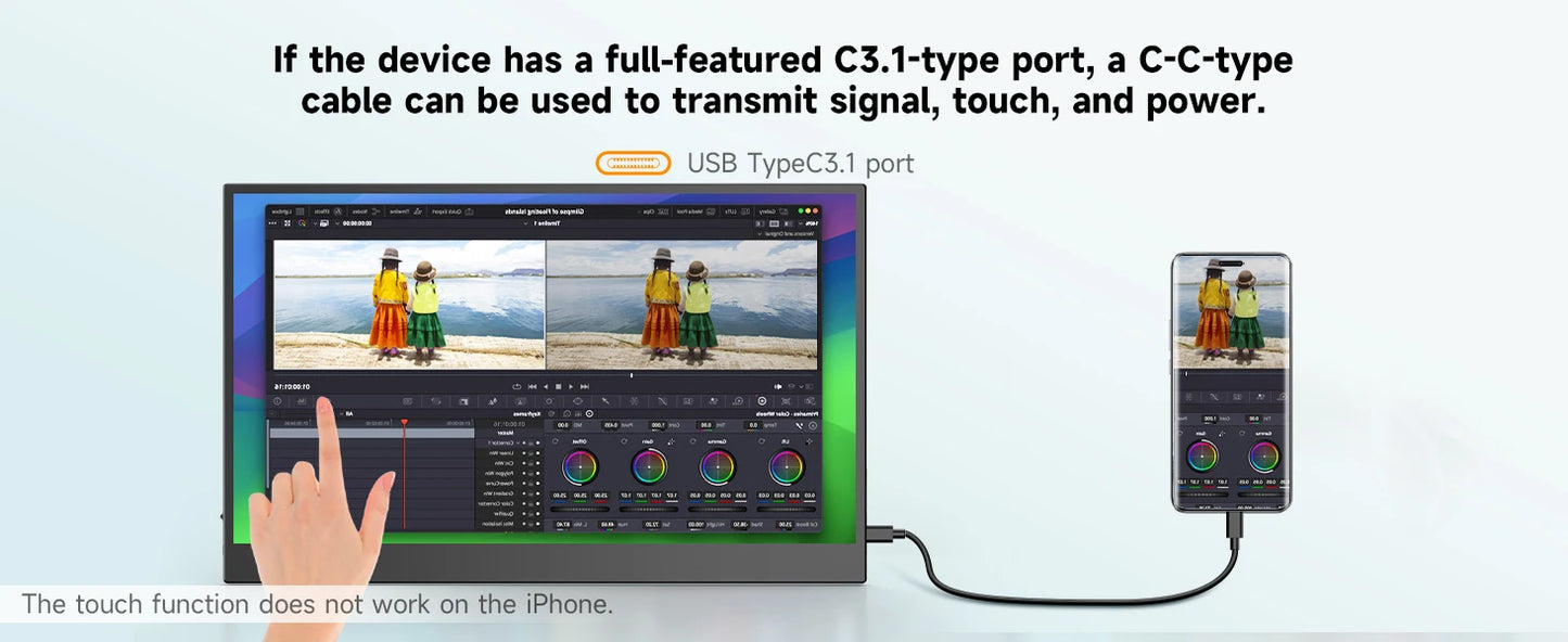 UPERFECT 15,6 Zoll Touch Monitor - Aufl. 1920x1080, 300 CD/M2, 60 Hz