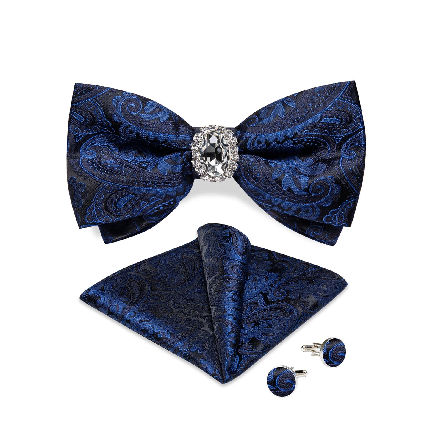 Designer Men's Silk Bowties Pocket Square Cufflink Set for Man Wedding Pre-tied Bow Ties Fashion Butterfly Knot Business Bowties