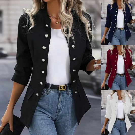 Double-breasted Open Front Jacket Elegant Long Sleeve Slim Jacket For Spring & Fall Women's Clothing