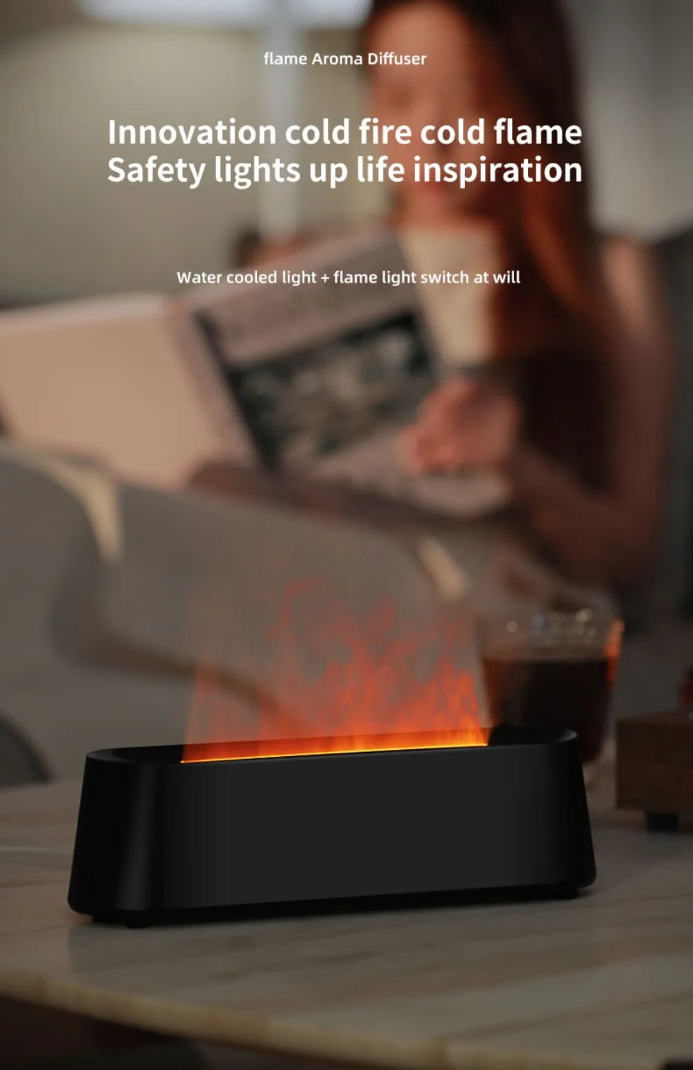 Humidifier Flame Aromatherapy Diffuser Can Add Essential Oils 7 Colours Flame Diffuser Timing Protection USB Desktop Humidifier