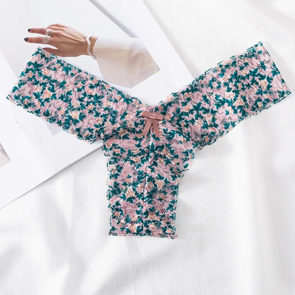 Floral Lace Women Panties Seamless Bow Decor Low Waist Elegant Lace Panties Women Panties Breathable Girls Underwear Lingerie