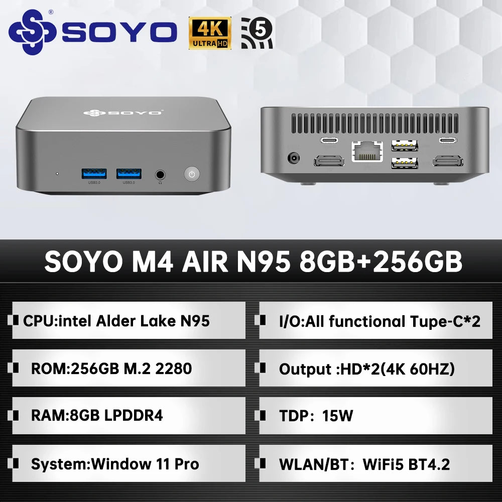 SOYO M4 Air N95 Mini PC - 256GB SSD, 3,4 GHz, kompakt