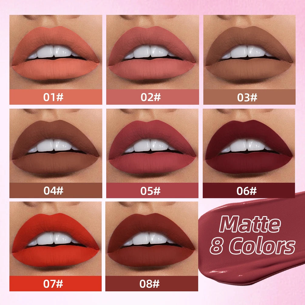 QiBest Matte Lipgloss Waterproof - 8 Farben 5ml Langanhaltend