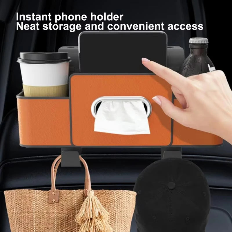 Auto Rücksitz Organizer 2025 - Multifunktion Leder Innenraum Aufbewahrung Tasche - Hängend Sitz Rücken Tissue Wasser Becher Halter Auto Zubehör