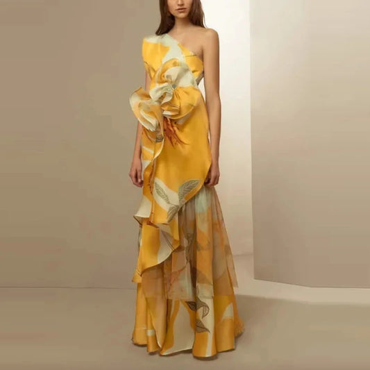 Bella Boho Kleid Blumenprint - High Waist Drapiert Lang