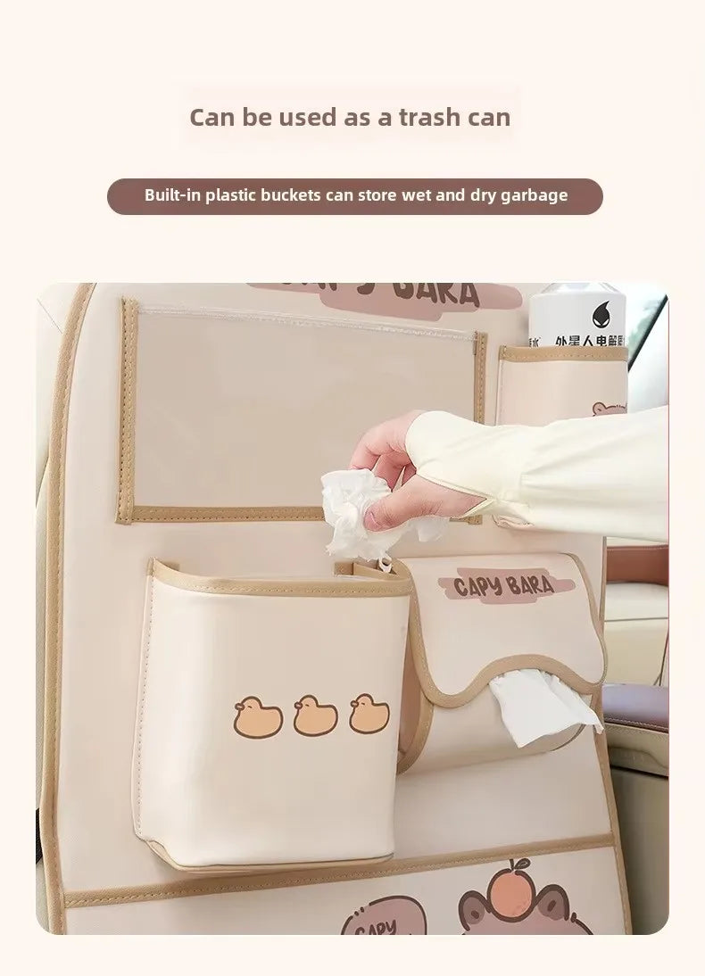 Car seat back storage bag Hanging bag Car seat back anti-kick mat multi-functional cute in-car storage bag