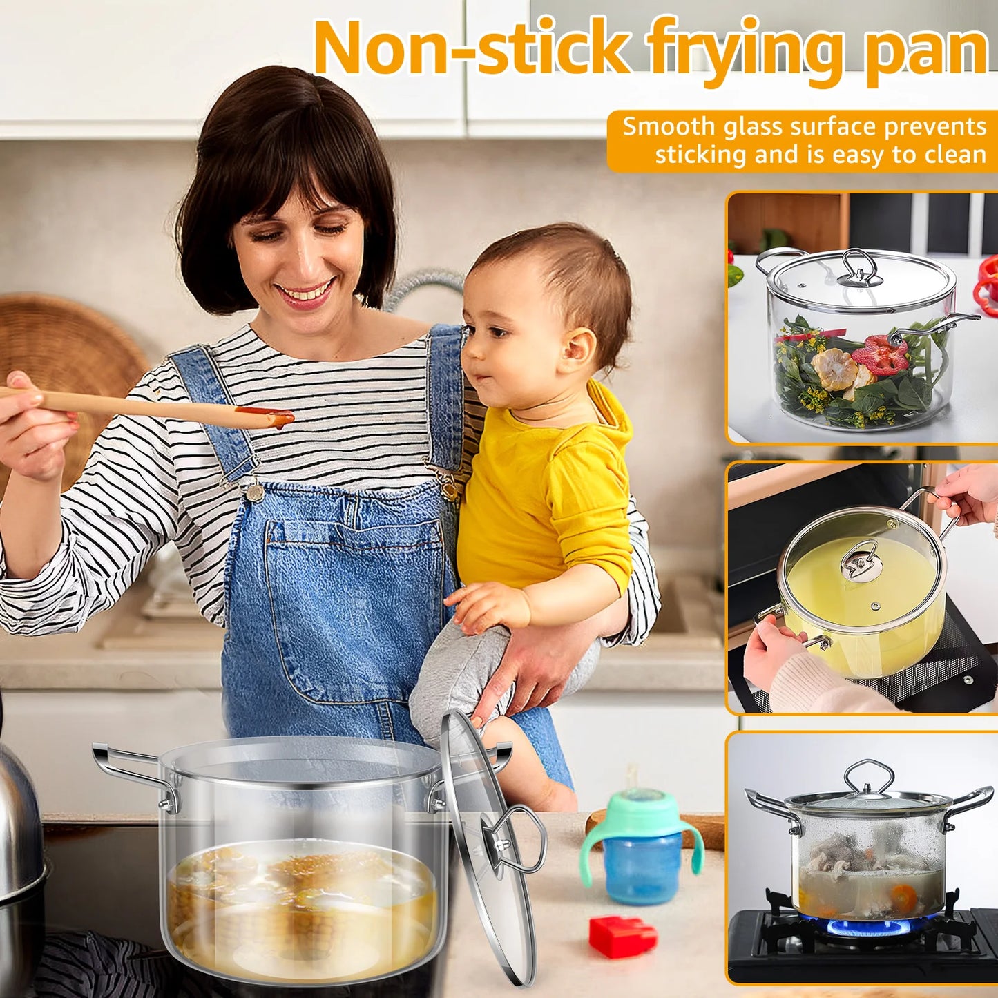 Glass Cooking Pan 2.5L/3.5L with Lid for Stove High Borosilicate Transparent Simmer Pot for Tea Cooking Soup Kitchen Tools