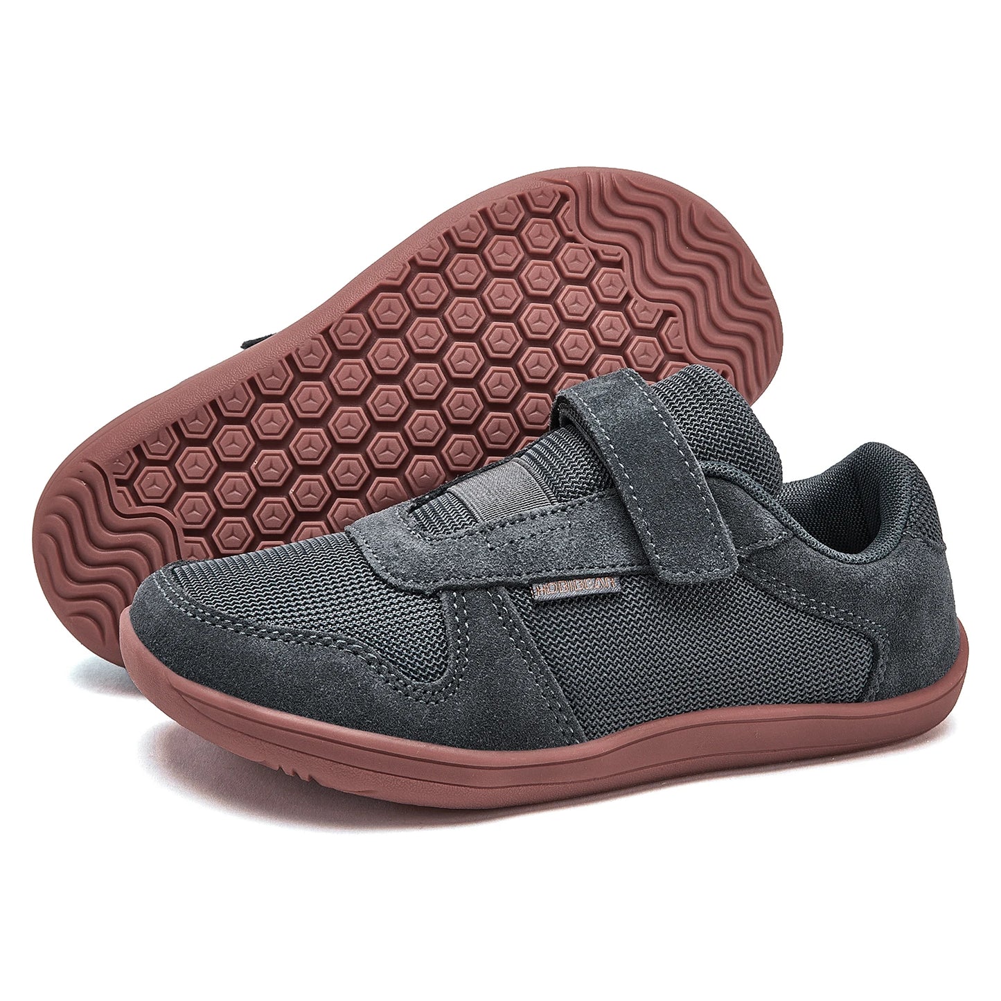 HOBIBEAR Kinder Weite Zehen Barfuß Schuhe - Klein/Groß/Kind Klettverschluss Minimalistische Sneaker - Kunstleder Mesh Leichtgewicht Schuhe