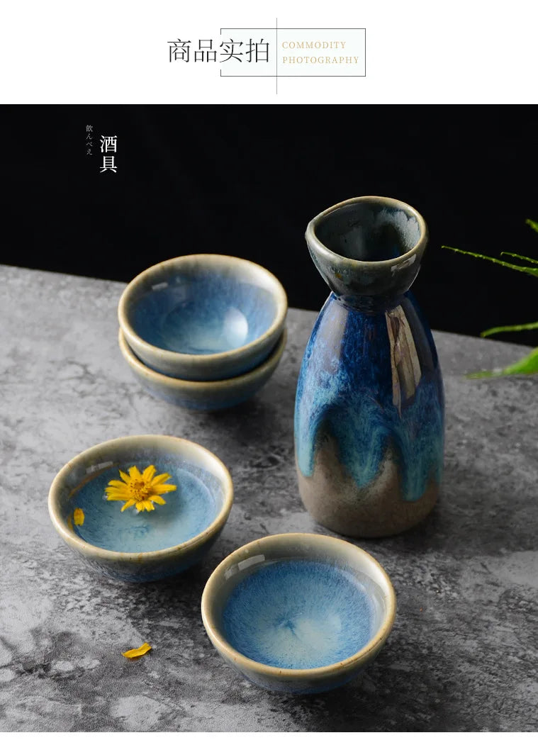 Japanese Bar Sets Ceramic 1 Pot 4 Cups Wine Sets Vintage Liquor Mug Separator Kitchen Baijiu Tea Coffee Cup Tableware Gifts