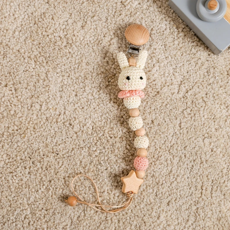 Baby Crochet Bunny Pacifier Clip Cartoon Pacifiers for Babies Newborn Infant Nipple Holder Infant Gifts NewBorn Baby Accessory