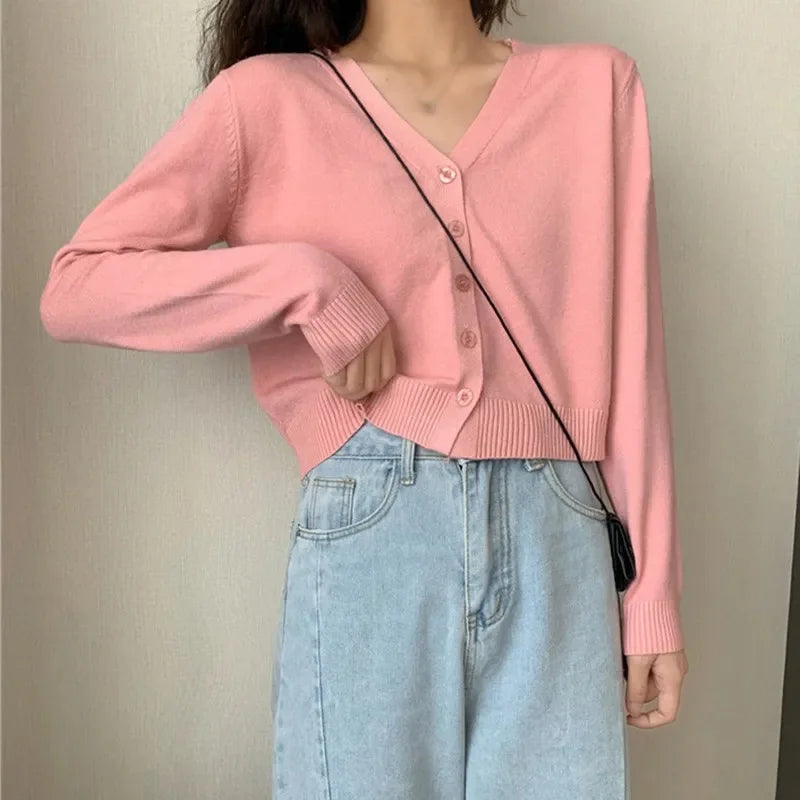 Basic Damen Strickjacke V-Ausschnitt - Kurz, Dünn, Medium