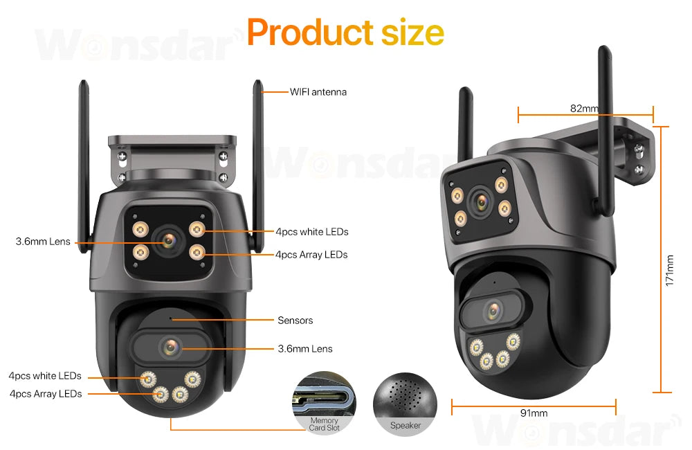 Dreilinsen-PTZ-IP-Kamera 6K HD Outdoor 8x Zoom WiFi Sicherheitskamera 4K 8MP Dual Screen Auto Tracking Wireless Video CCTV iCsee
