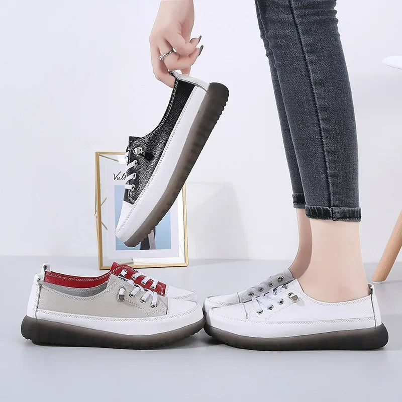 Ladies Sneakers 2024 Spring Genuine Leather Casual Walking Shoes Women Fashion Summer Flats Youth Girl Student Jogging Trainers