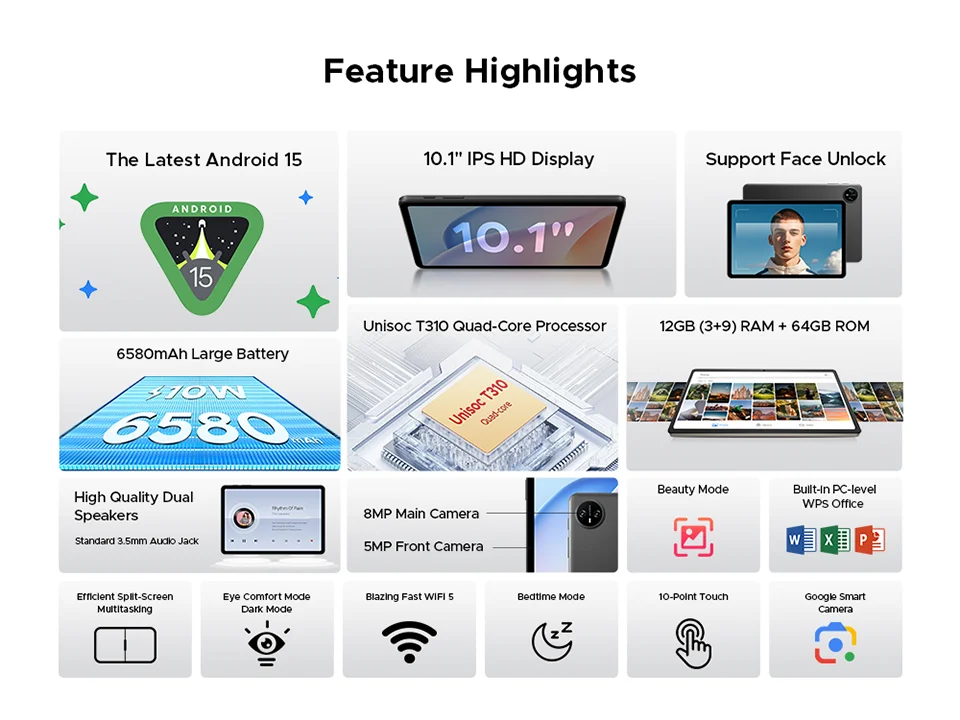 DOOGEE Tab A9 Tablet HD-Display - 12GB RAM 6580mAh 10,1 Zoll