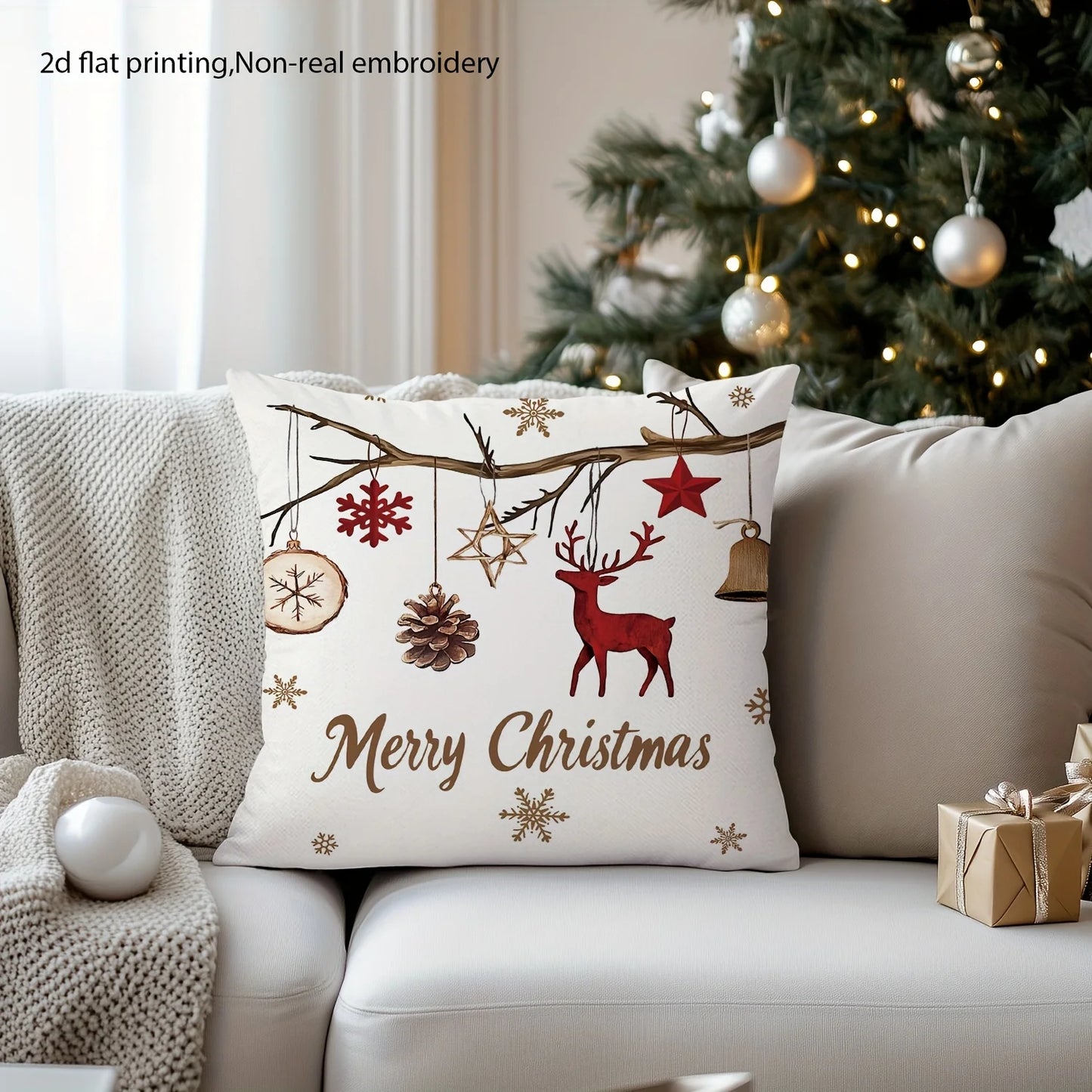 4pcs Floral Christmas Pillow Covers – Tree and Winter Holiday Design for Porch Patio Sofa Living Room Outdoor and Home Decor