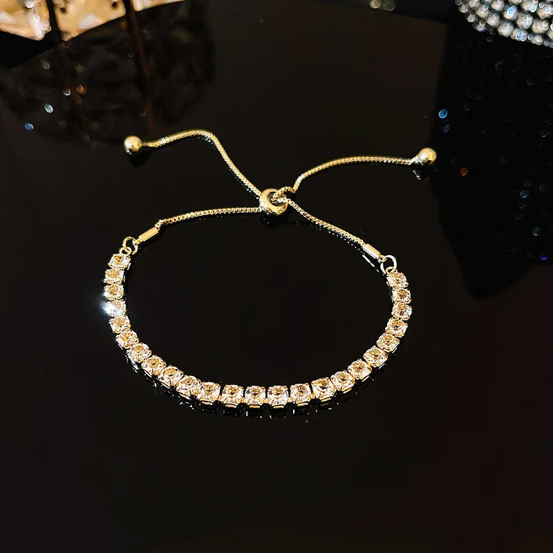 Luxus Klassisch Voller Strass 18K Gold Plattiert Armbänder Für Frauen Funkelnd Einfach Zirkon Armbänder Schmuck Geburtstag Geschenke