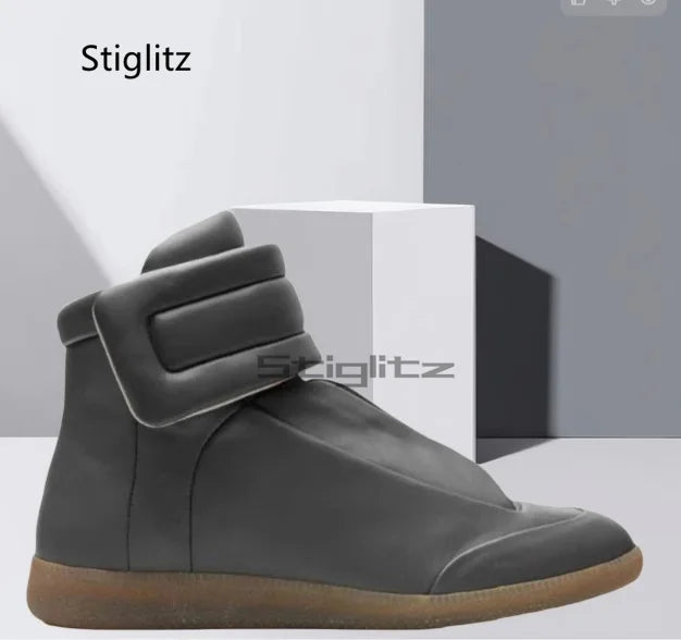 Herren High Top Leder Sneaker - Größe 40-46, Klettverschluss