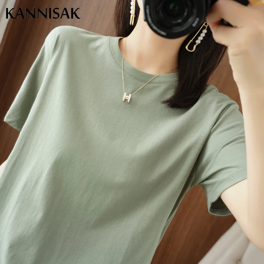 KANNISAK TShirt O Neck Baumwolle - Kurzarm Gr L Weit