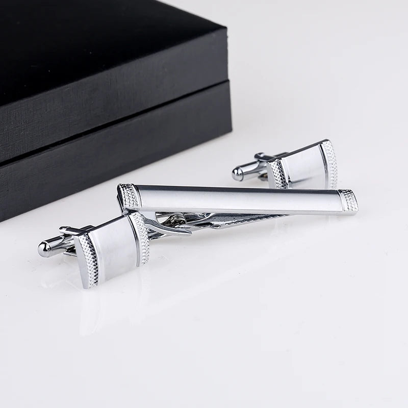 New Fashion Cufflinks For Mens Luxury Tie Clip Set Silver Simple Shirt Buttons Wedding Groom Jewelry Accessories Gifts
