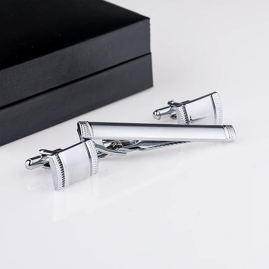New Fashion Cufflinks For Mens Luxury Tie Clip Set Silver Simple Shirt Buttons Wedding Groom Jewelry Accessories Gifts