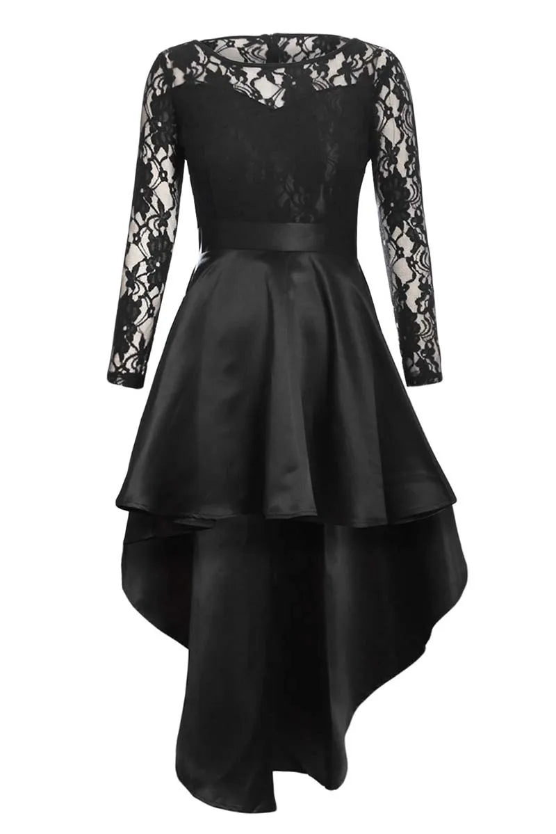 New Spring Elegant Dresses for Women Long Sleeve Lace High Low Satin Prom Evening Dress Cocktail Party Gowns Vestido Feminino